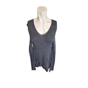 Eileen Fisher Vintage Sweater Layered Asymmetric Sweater Vneck Bluegray Sz M/L